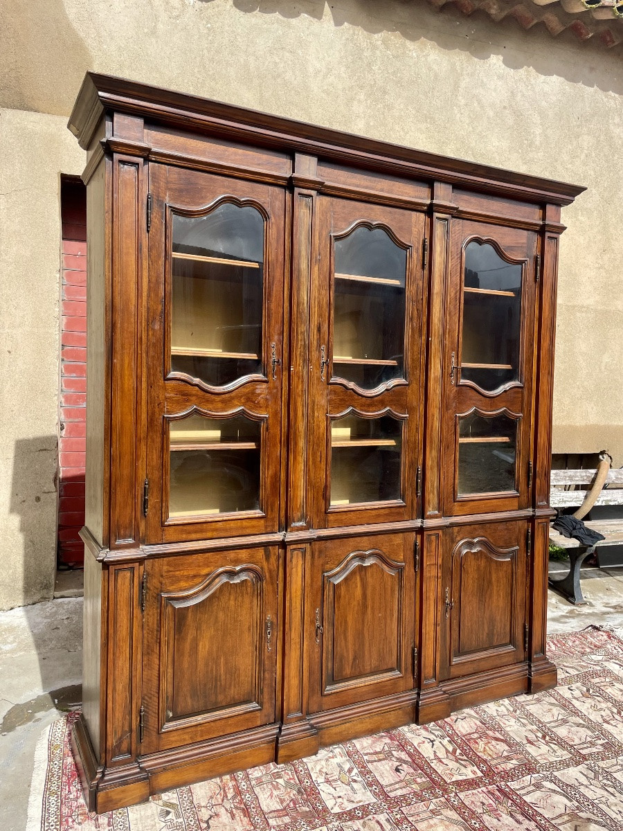 Large Library, Two Bodies, Louis XV Style, In Walnut Circa 1900.-photo-3