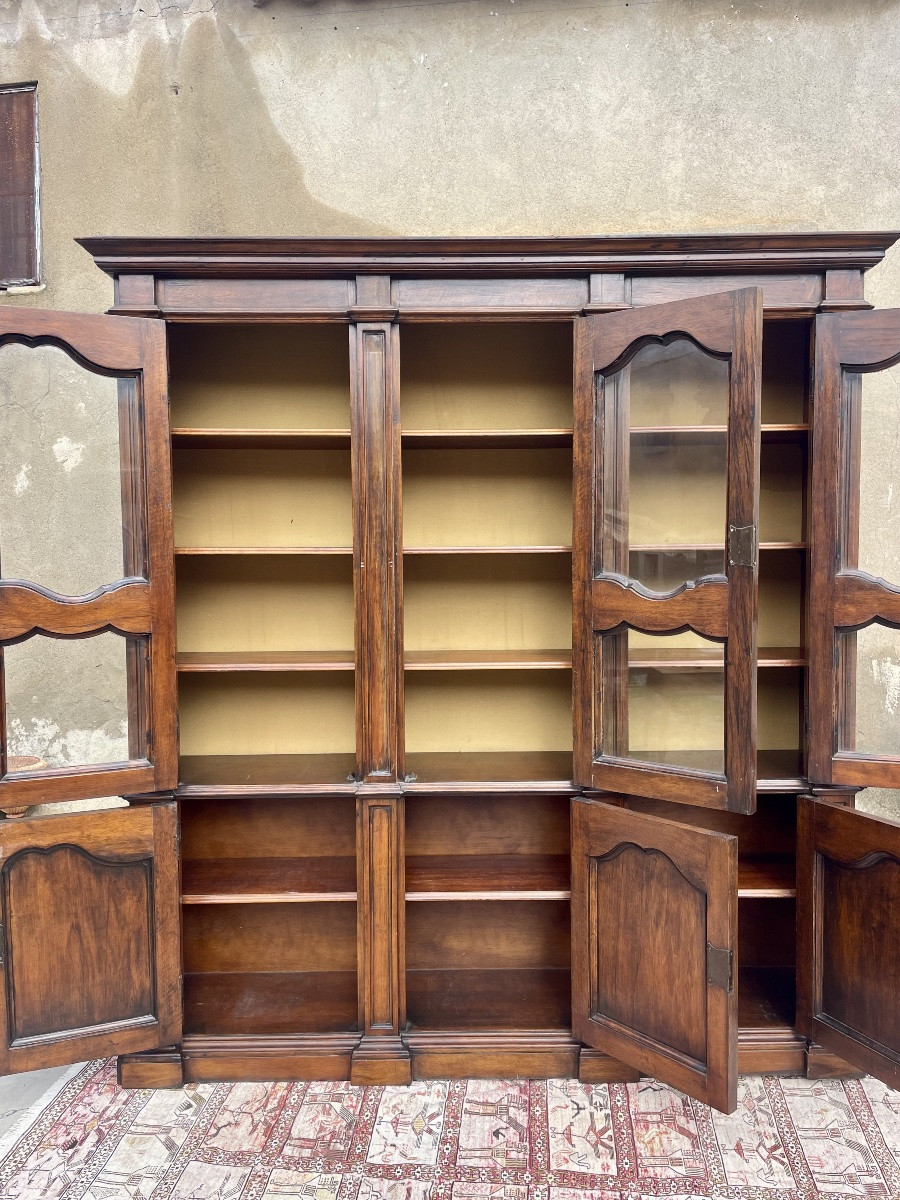 Large Library, Two Bodies, Louis XV Style, In Walnut Circa 1900.-photo-4