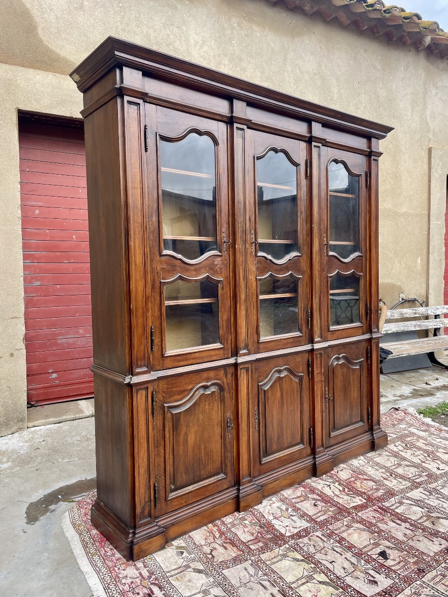 Large Library, Two Bodies, Louis XV Style, In Walnut Circa 1900.-photo-4