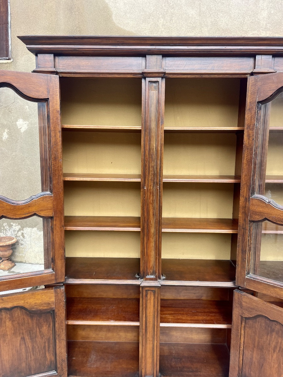Large Library, Two Bodies, Louis XV Style, In Walnut Circa 1900.-photo-5