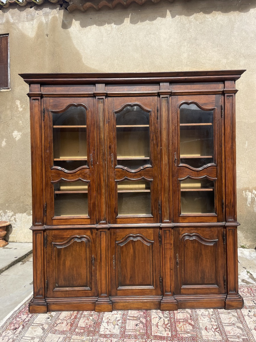Large Library, Two Bodies, Louis XV Style, In Walnut Circa 1900.-photo-6