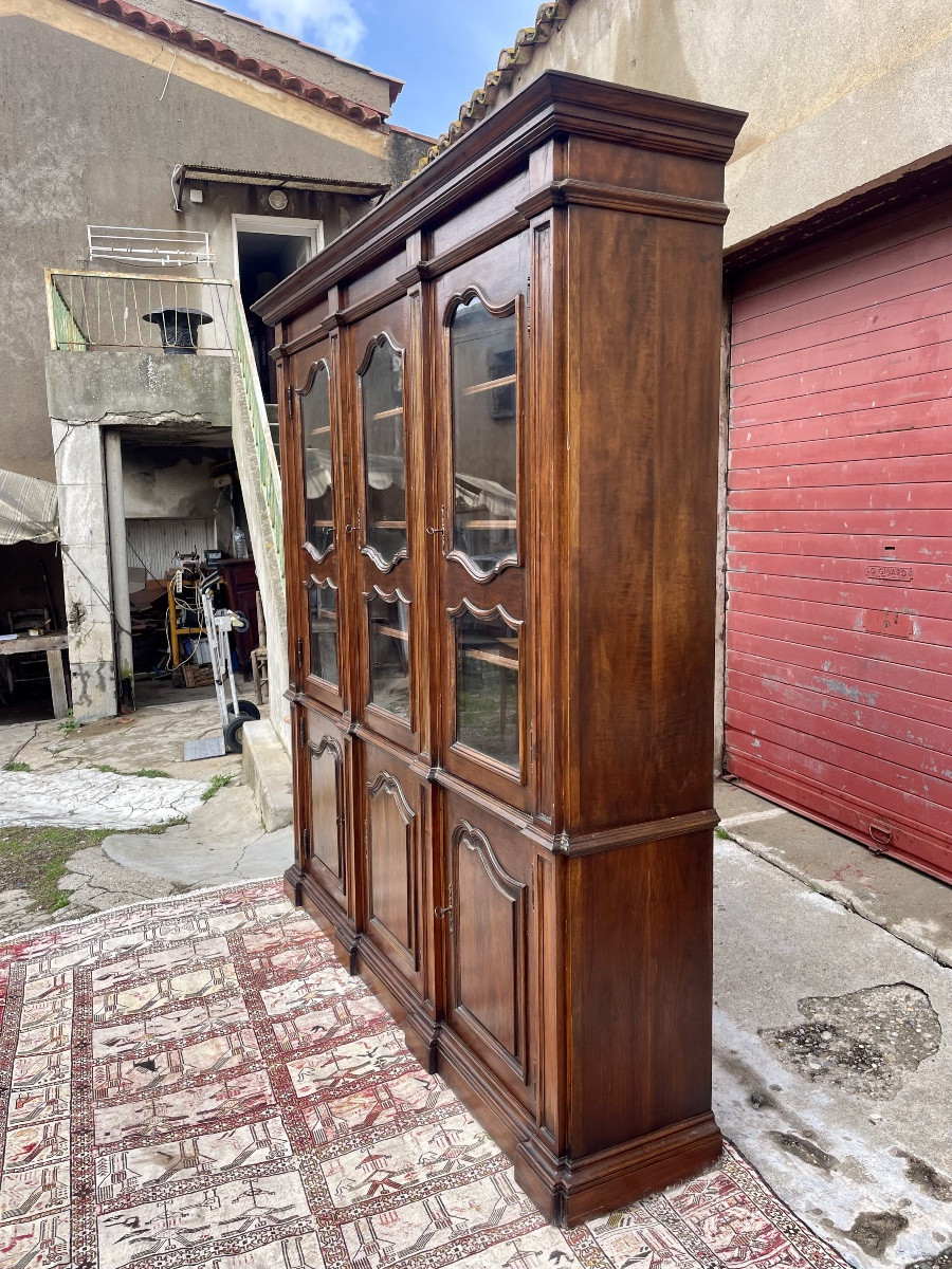 Large Library, Two Bodies, Louis XV Style, In Walnut Circa 1900.-photo-7