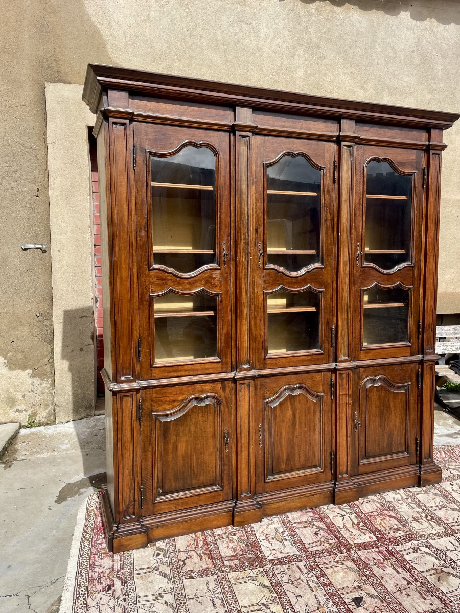 Large Library, Two Bodies, Louis XV Style, In Walnut Circa 1900.