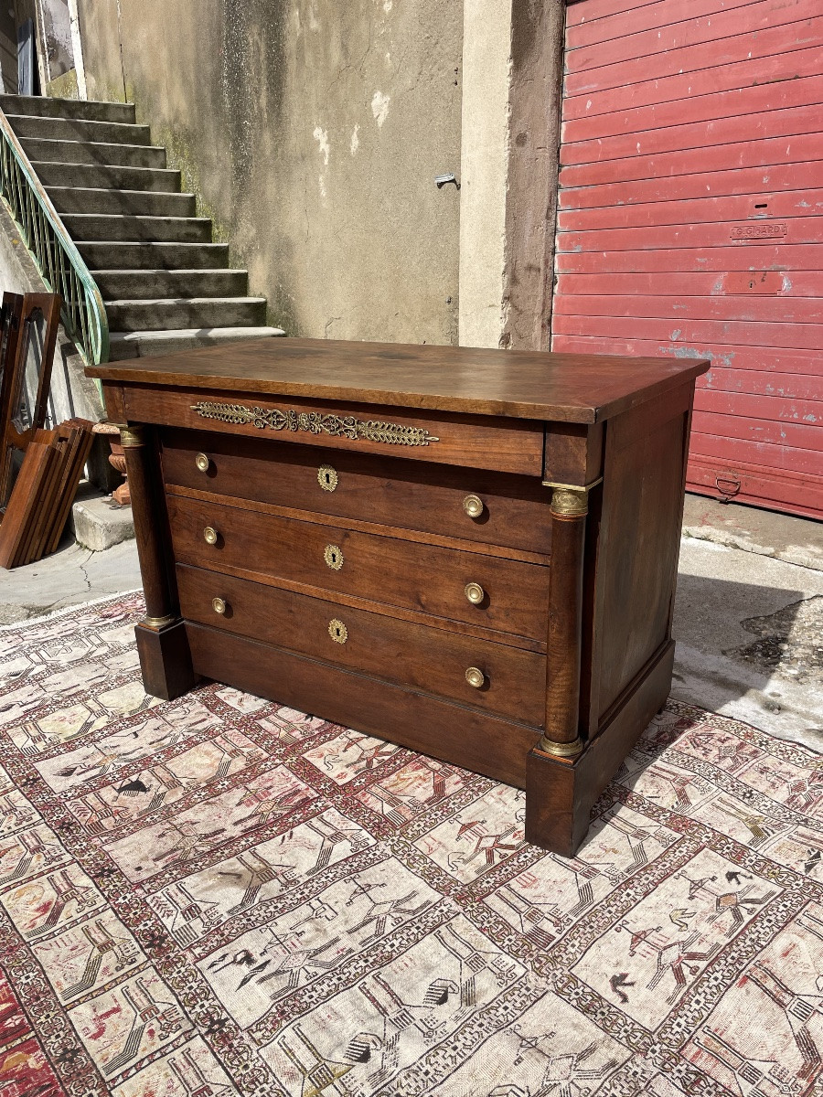 Commode,,,,, empire en noyer massif d’époque XIXE siècles -photo-2