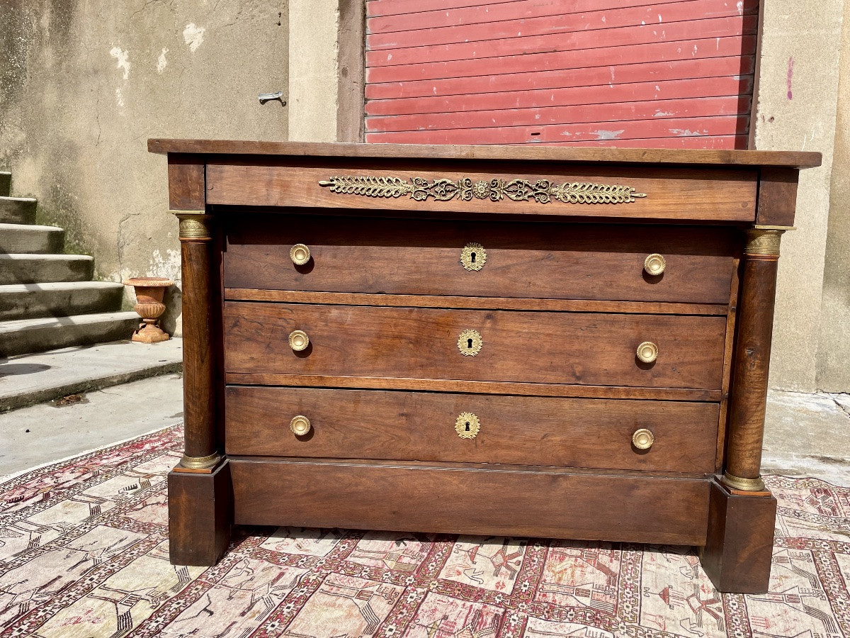 Commode,,,,, empire en noyer massif d’époque XIXE siècles -photo-4