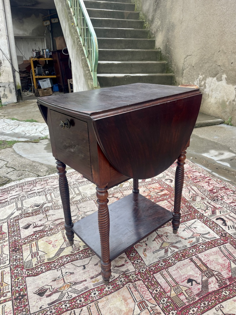 Small Mahogany Drop-leaf Table, Napoleon III/19th Century -photo-3