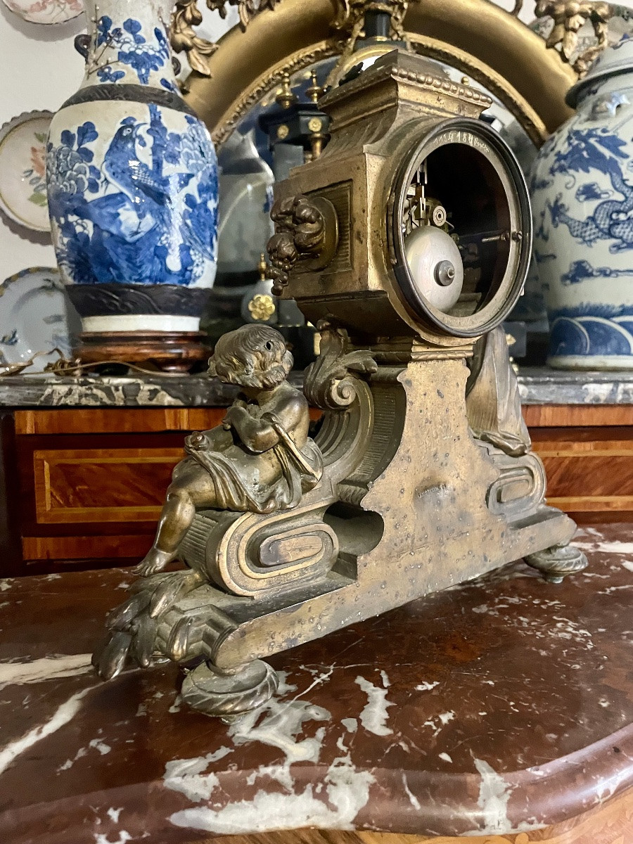 Louis XVI Style Bronze Mantel Clock With Putti. 19th Century -photo-3