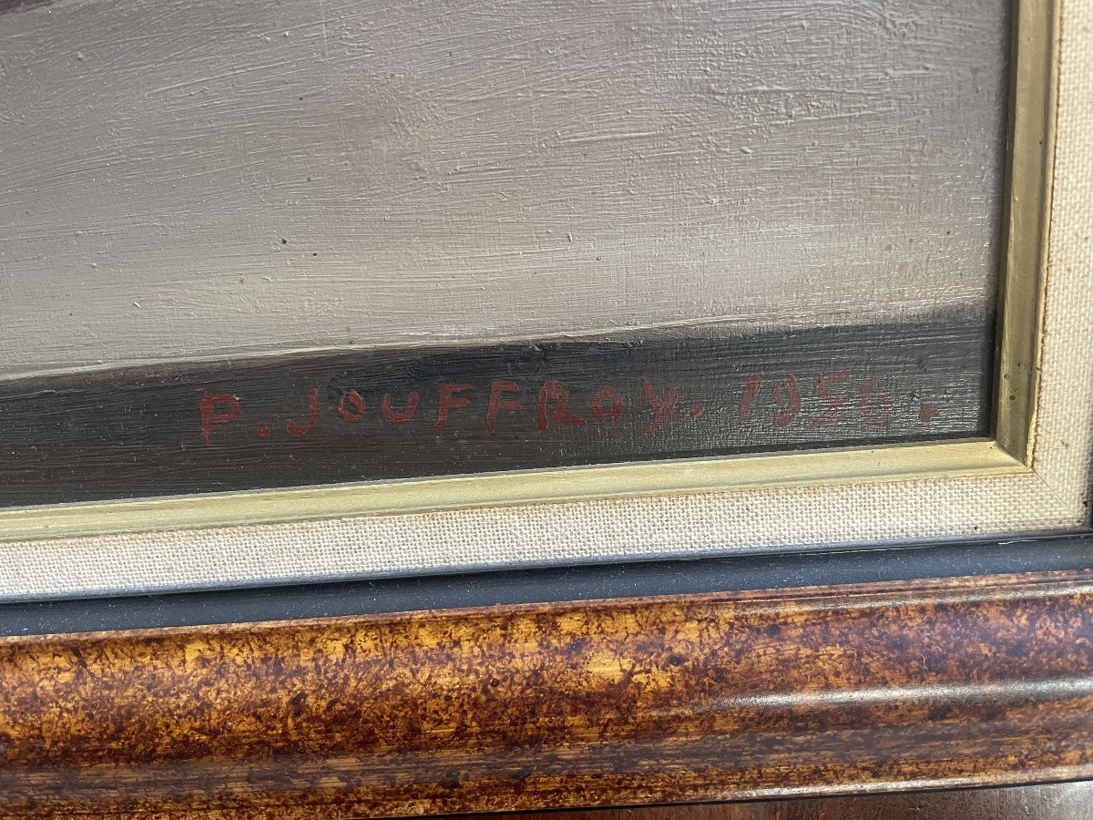 Still Life With Pears And Baskets, Oil On Panel Signed P. Jouffroy 1956.-photo-2