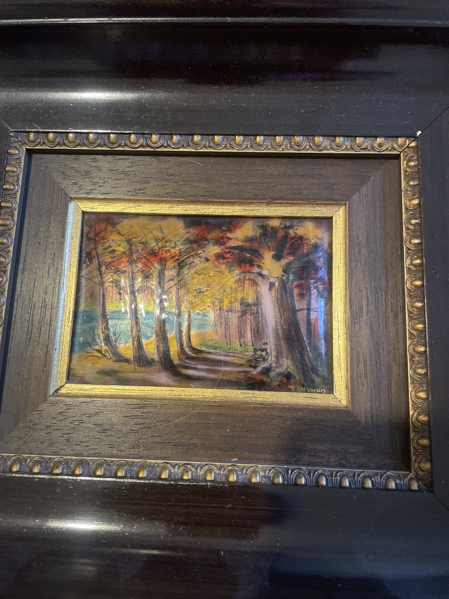 Pair Of Limoges Enamels, Signed Bernard Vergnaud, 1950-photo-2