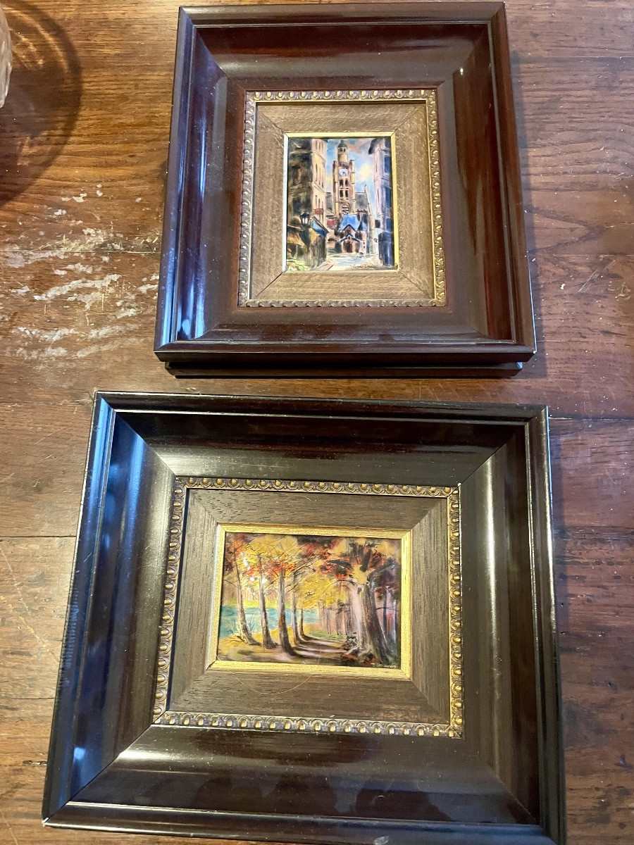 Pair Of Limoges Enamels, Signed Bernard Vergnaud, 1950-photo-3