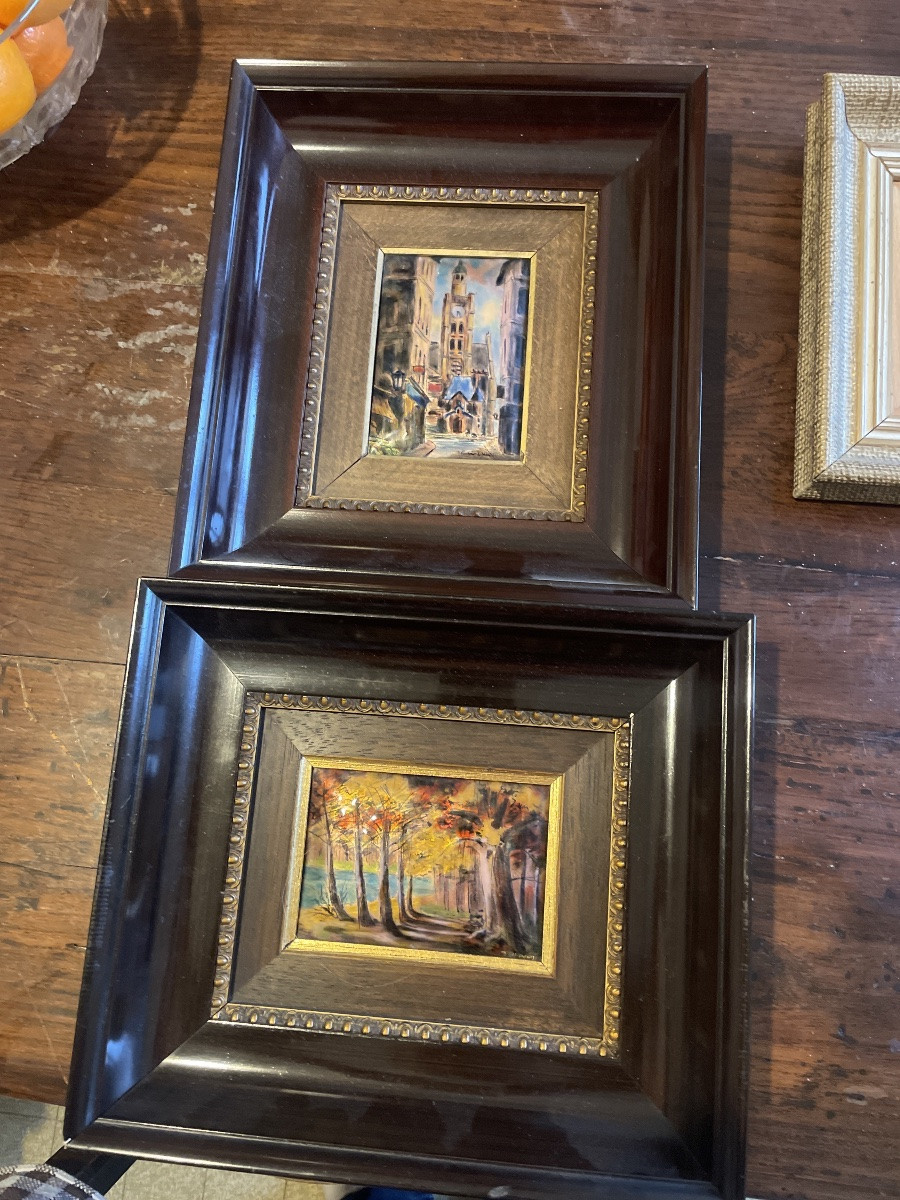 Pair Of Limoges Enamels, Signed Bernard Vergnaud, 1950-photo-5