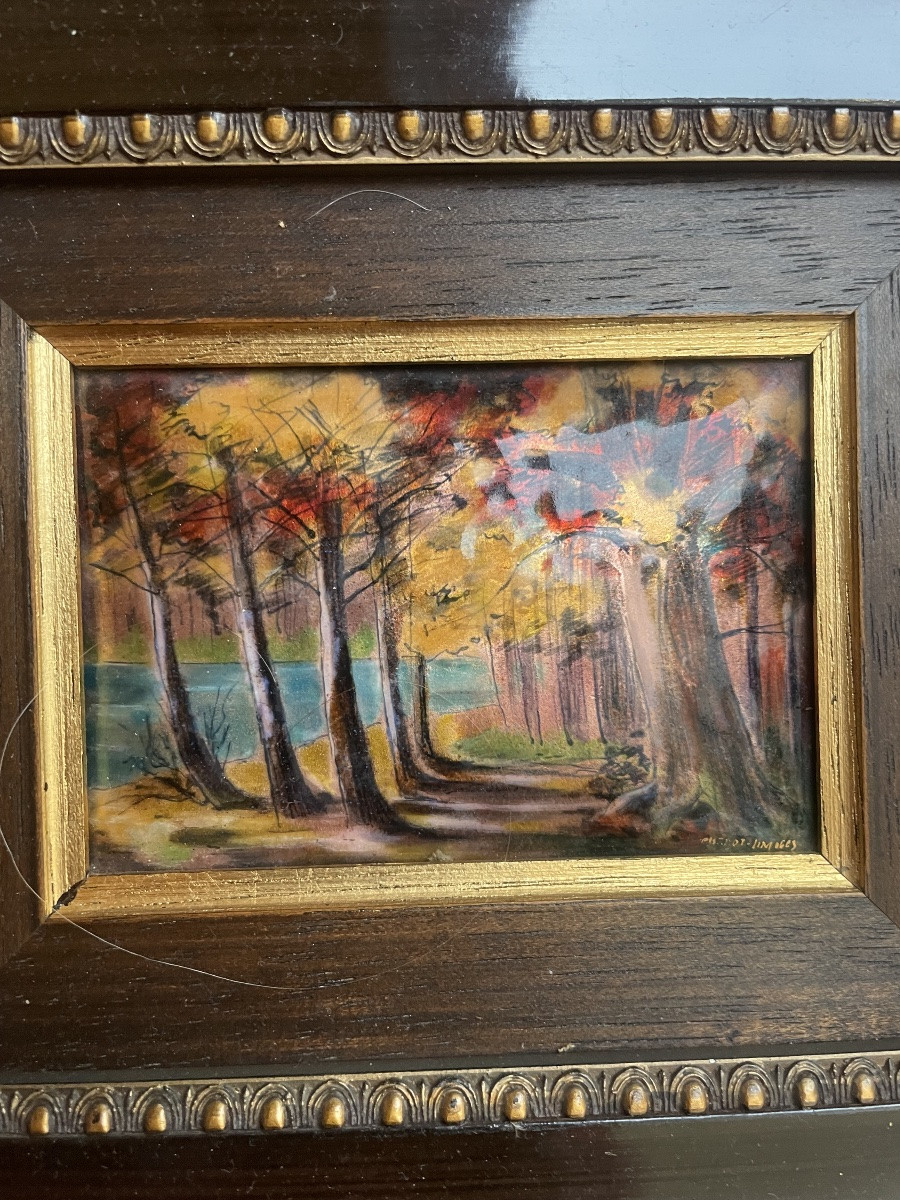 Pair Of Limoges Enamels, Signed Bernard Vergnaud, 1950-photo-6