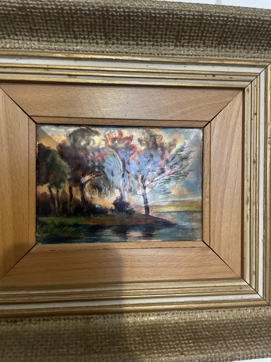 Paire d Émaux de limoges signé Bernard vergnaud.-photo-3