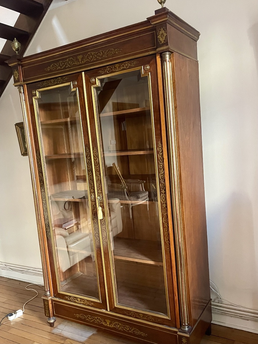 Glass-fronted Bookcase, Louis XVI Style, Napoleon III Period, Mahogany, 19th Century -photo-1