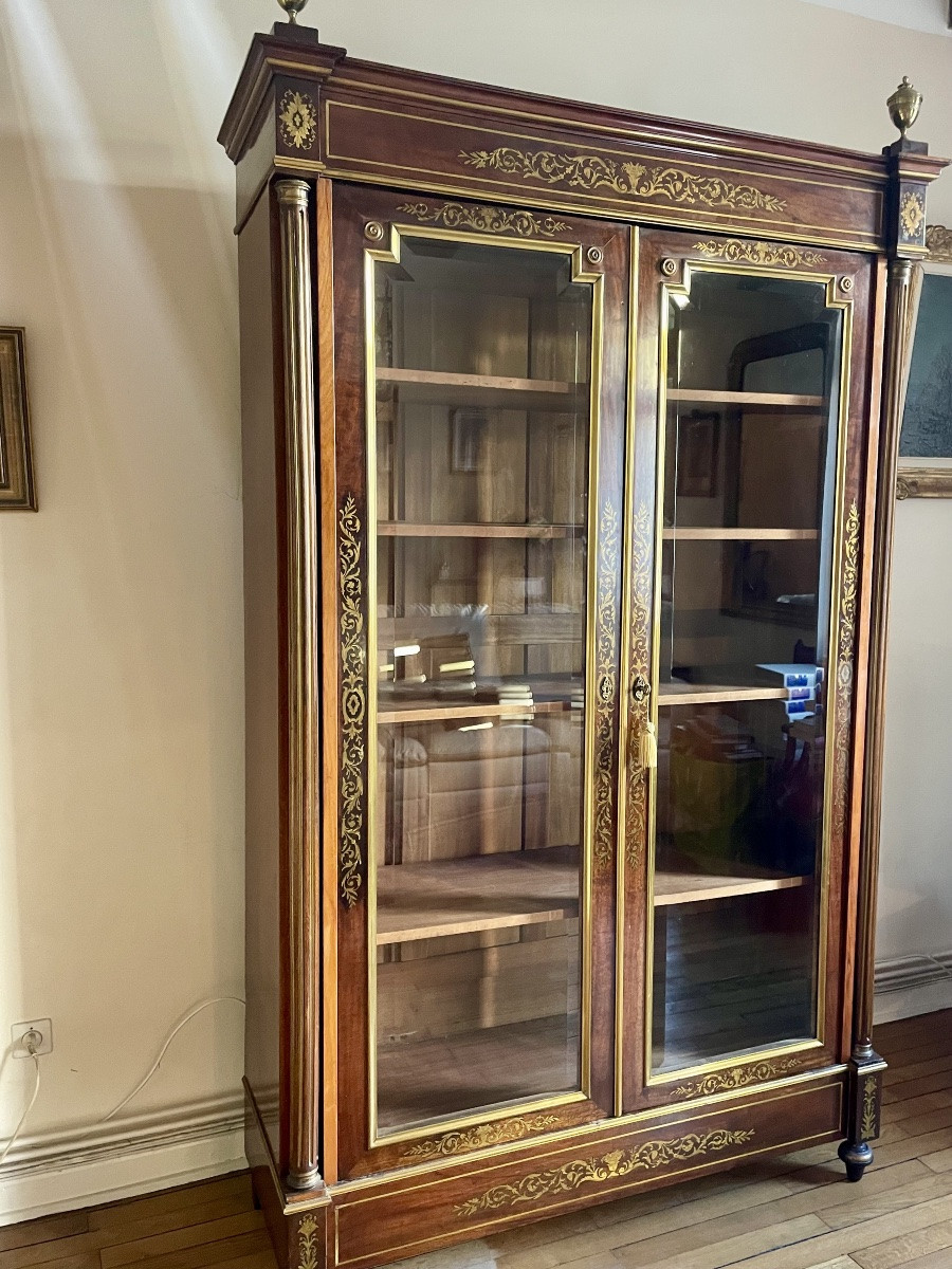 Glass-fronted Bookcase, Louis XVI Style, Napoleon III Period, Mahogany, 19th Century -photo-2
