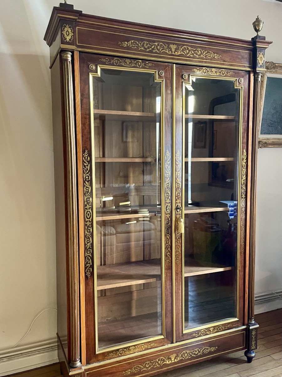 Glass-fronted Bookcase, Louis XVI Style, Napoleon III Period, Mahogany, 19th Century -photo-4