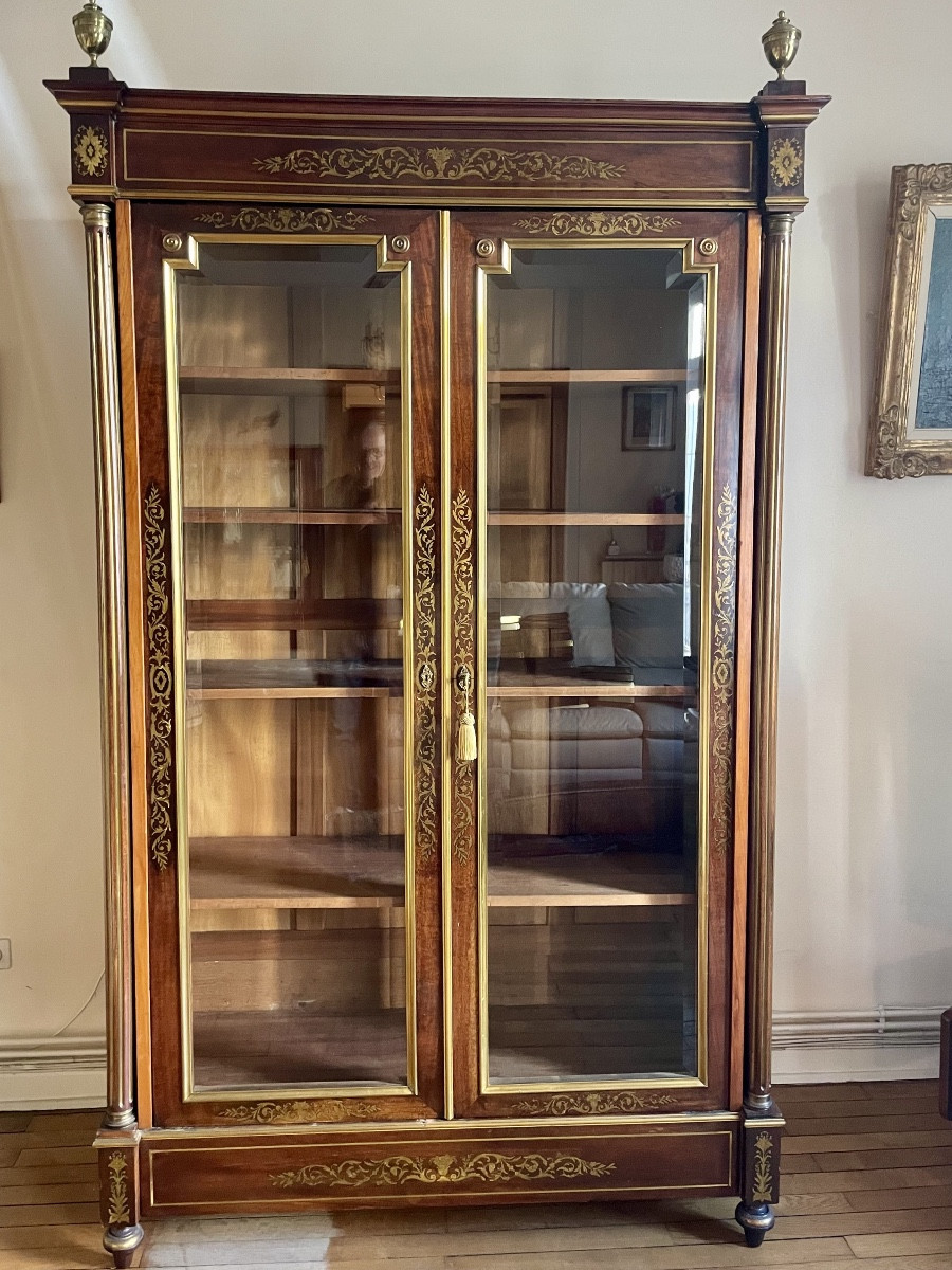 Glass-fronted Bookcase, Louis XVI Style, Napoleon III Period, Mahogany, 19th Century 