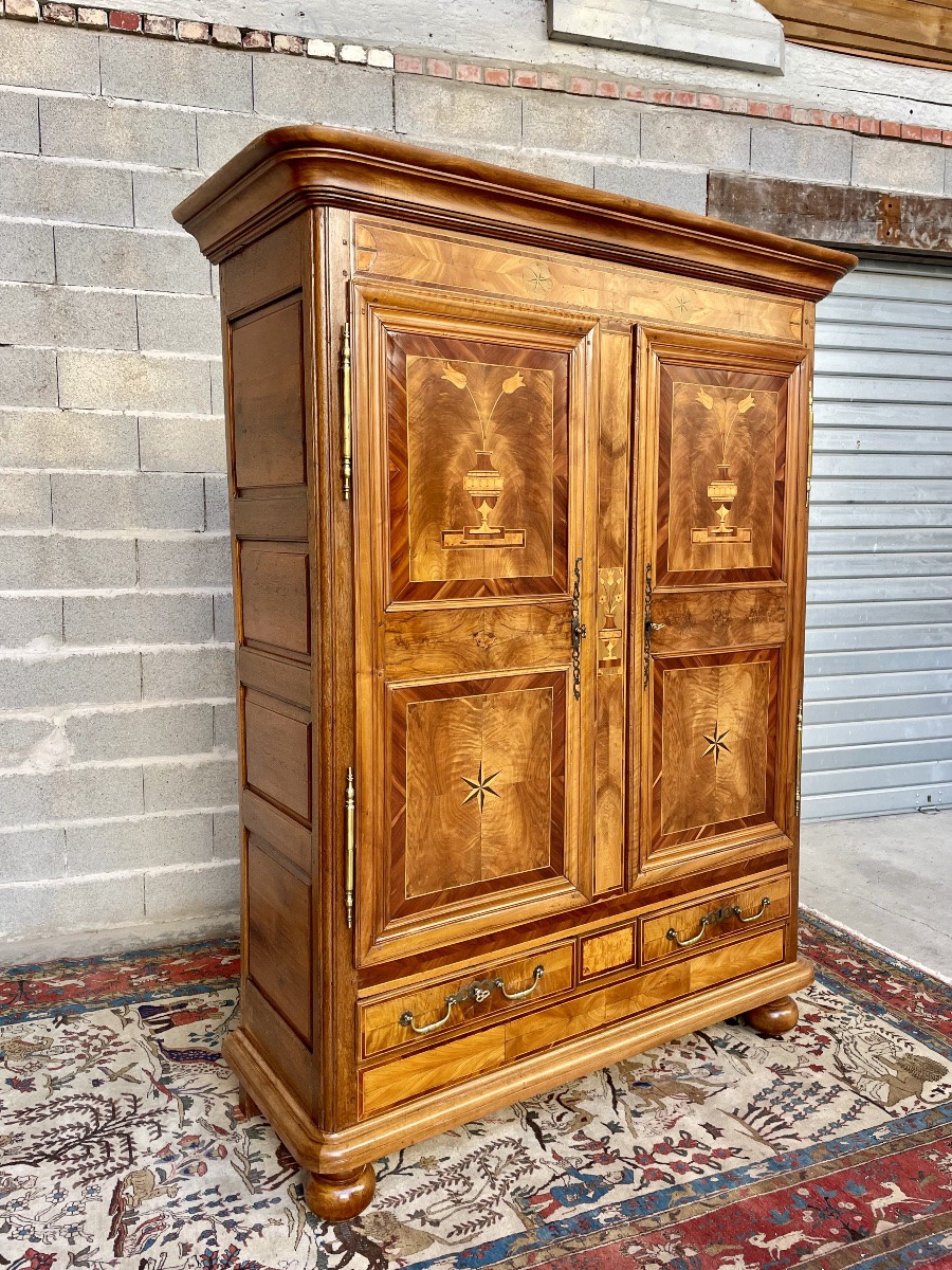 Louis XVI Style Marquetry Wardrobe, From 19th Century France-photo-2