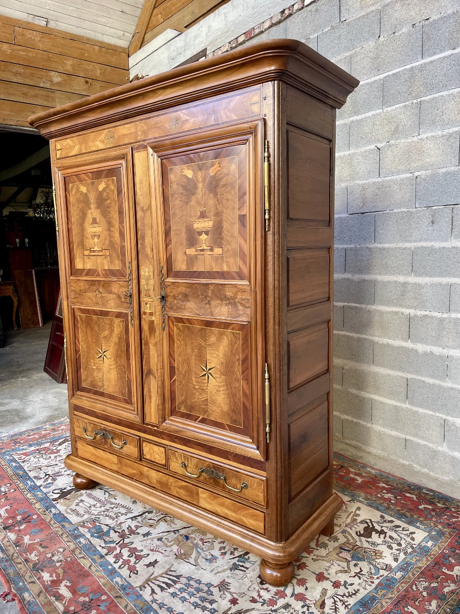 Louis XVI Style Marquetry Wardrobe, From 19th Century France-photo-3