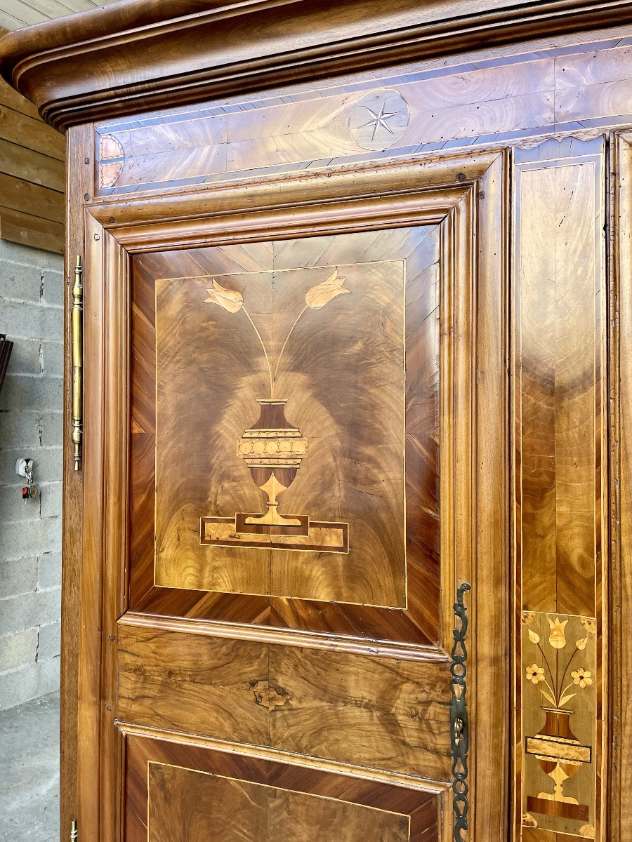 Louis XVI Style Marquetry Wardrobe, From 19th Century France-photo-5