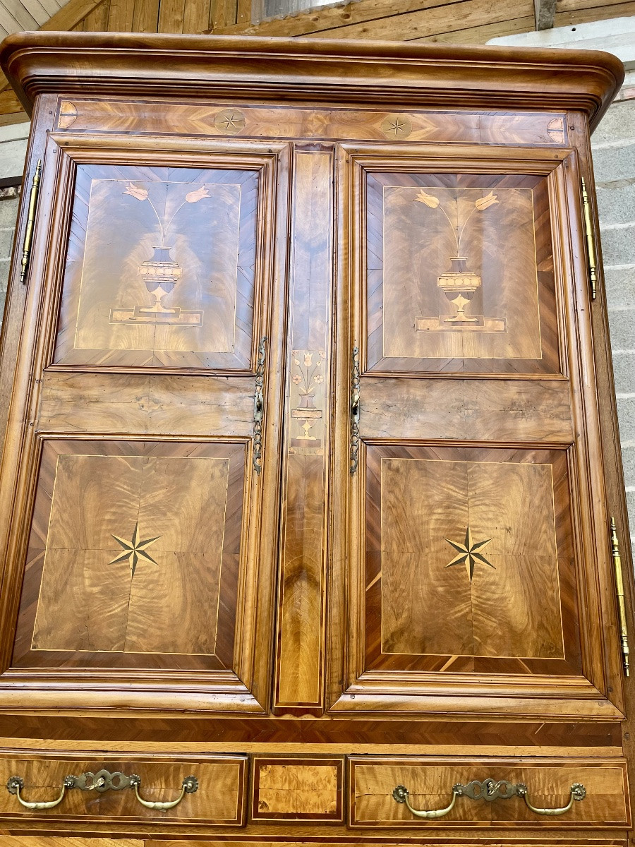 Louis XVI Style Marquetry Wardrobe, From 19th Century France-photo-6