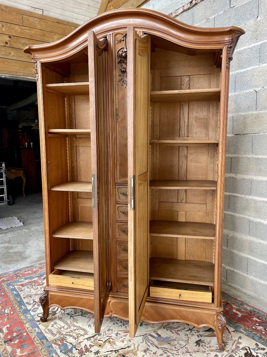 Louis XV Style Walnut Mirror Cabinet, 19th Century Work-photo-1