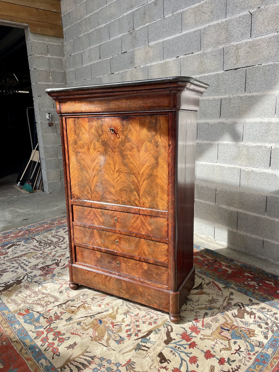Secretary, Flame Restoration Style, In Mahogany, 19th Century-photo-2