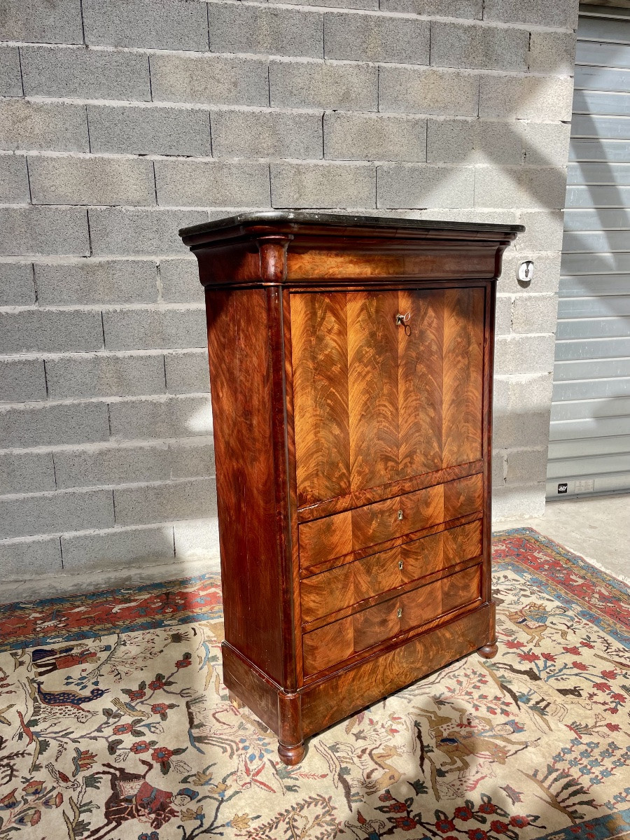 Secretary, Flame Restoration Style, In Mahogany, 19th Century-photo-4