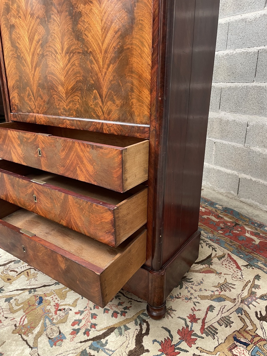 Secretary, Flame Restoration Style, In Mahogany, 19th Century-photo-1