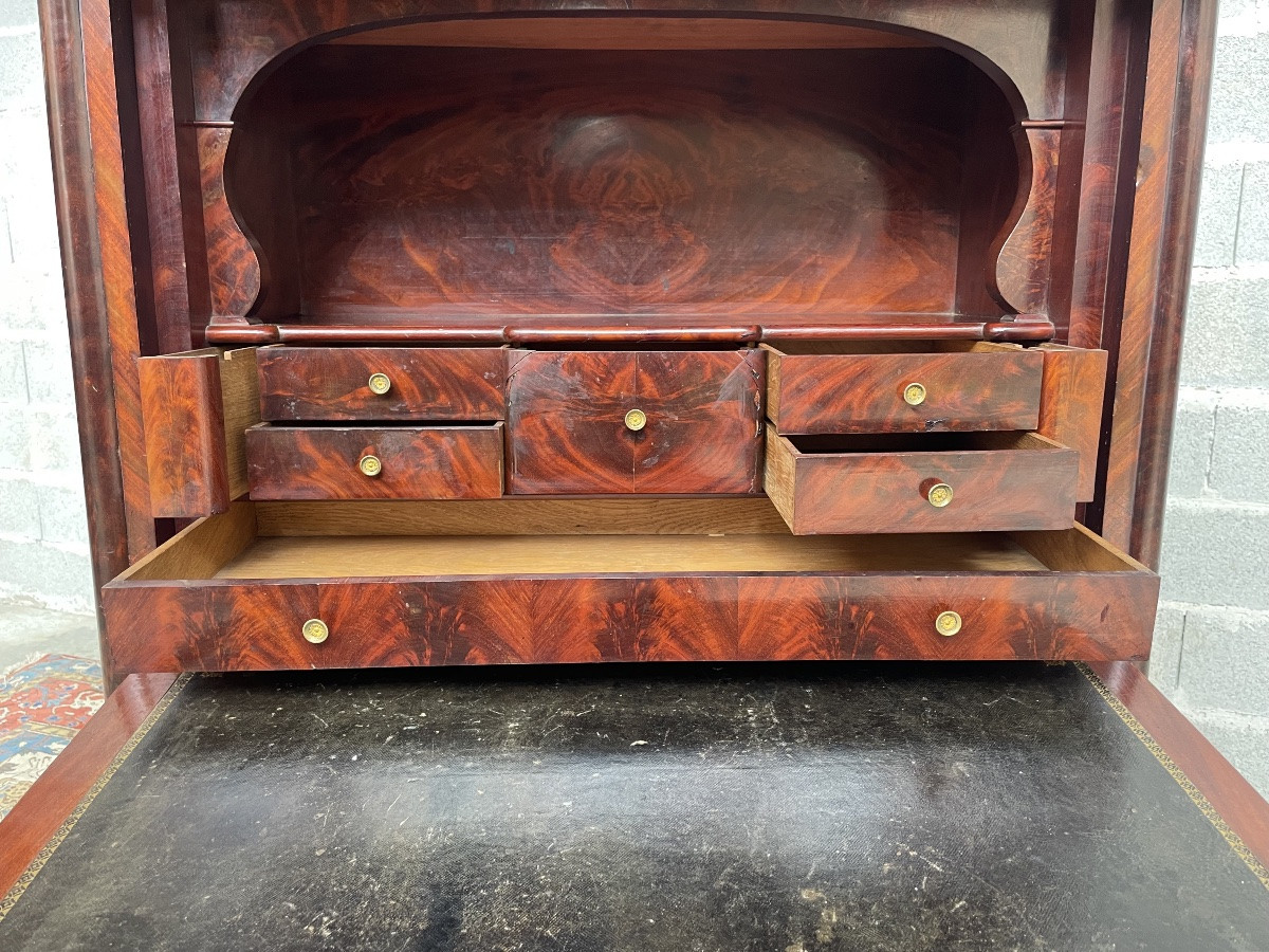 Secretary, Flame Restoration Style, In Mahogany, 19th Century-photo-2