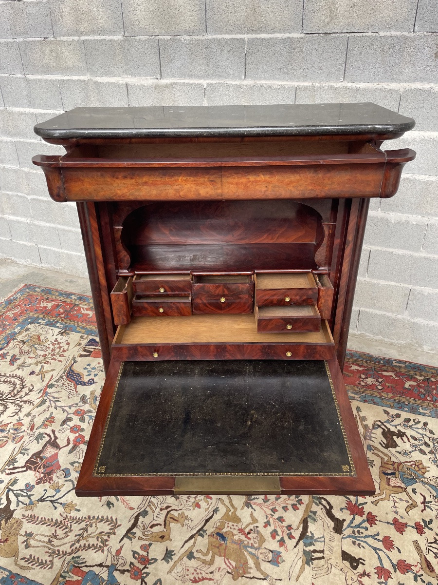 Secretary, Flame Restoration Style, In Mahogany, 19th Century-photo-3
