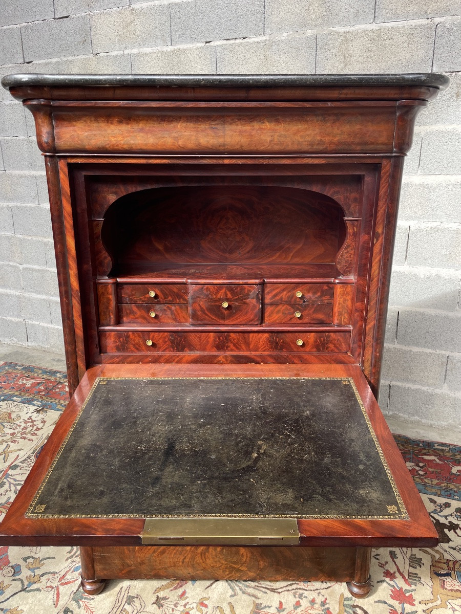 Secretary, Flame Restoration Style, In Mahogany, 19th Century-photo-4