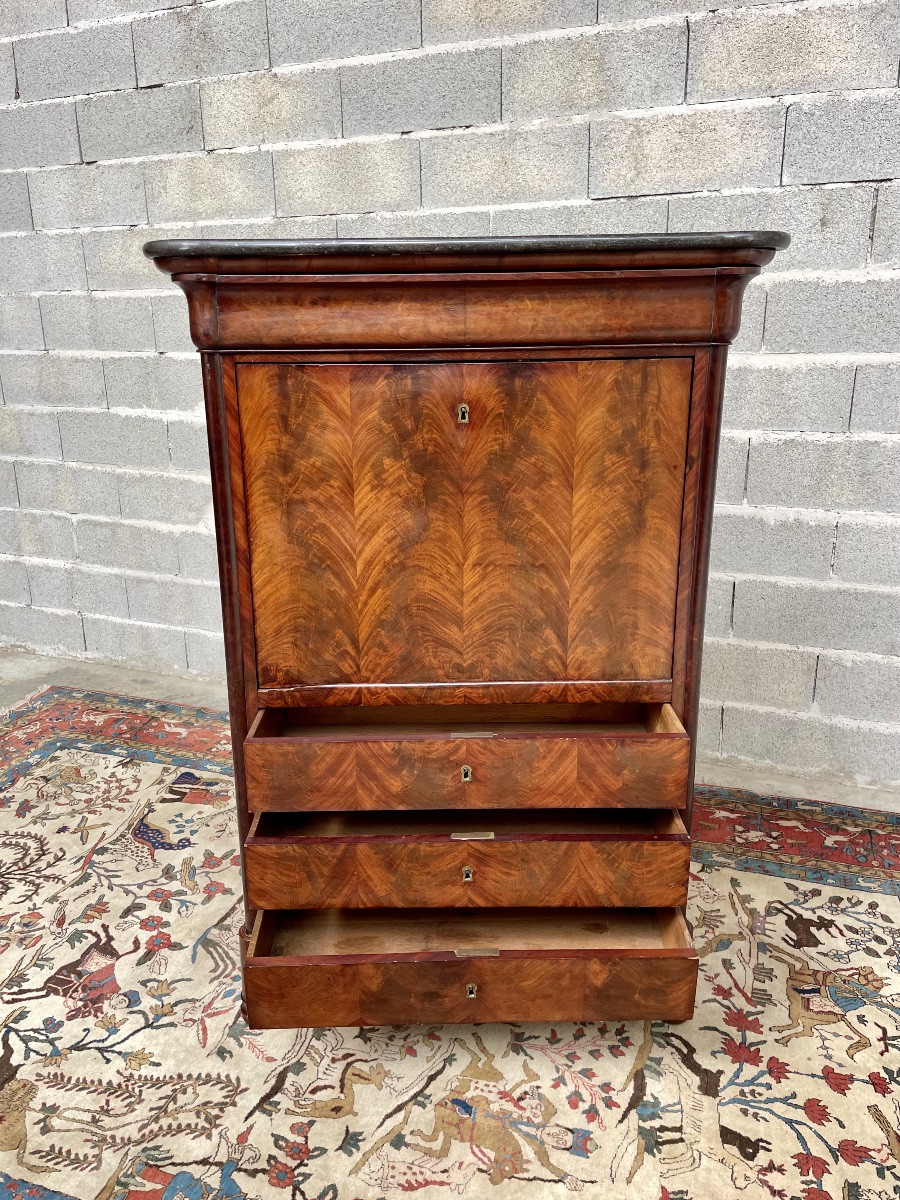 Secretary, Flame Restoration Style, In Mahogany, 19th Century-photo-5