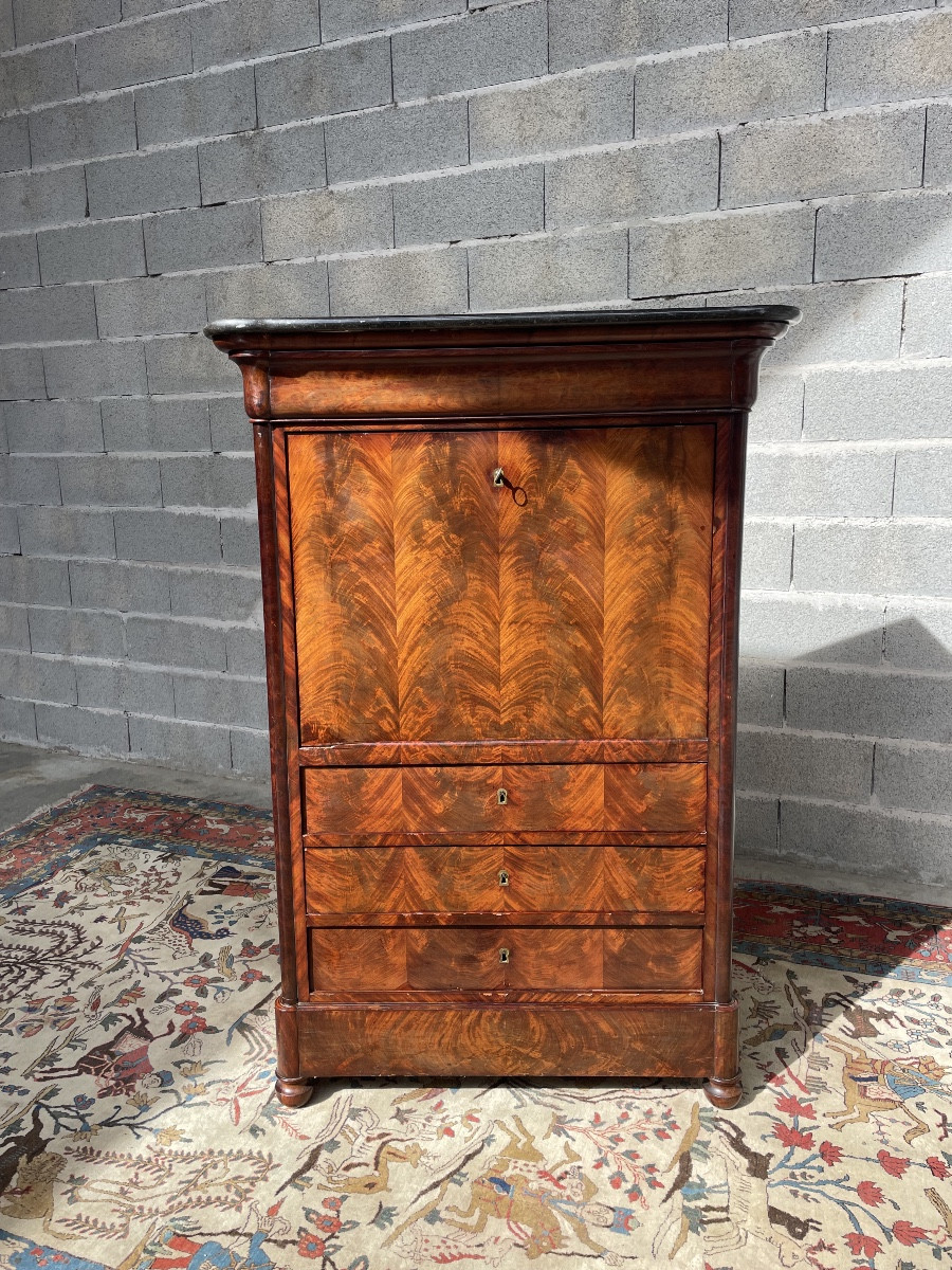 Secretary, Flame Restoration Style, In Mahogany, 19th Century