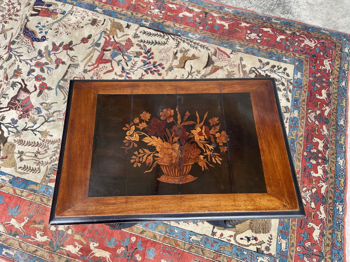 Napoleon III Style Center Table, In 19th Century Marquetry -photo-2