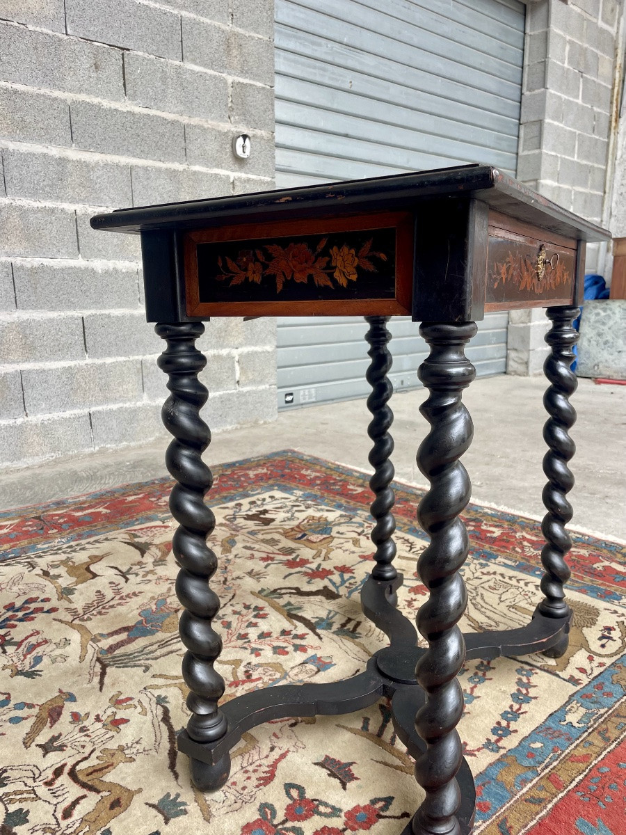 Napoleon III Style Center Table, In 19th Century Marquetry -photo-4