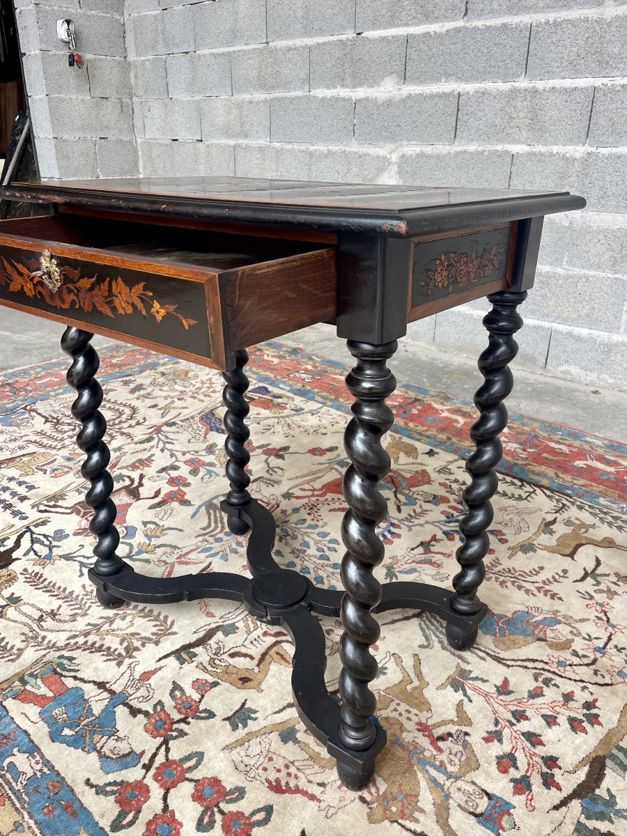 Napoleon III Style Center Table, In 19th Century Marquetry -photo-1
