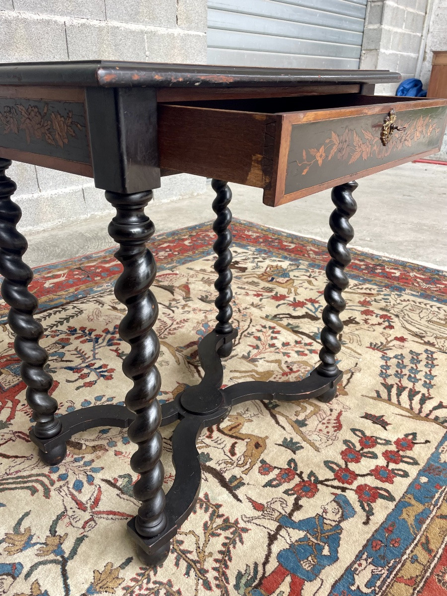 Napoleon III Style Center Table, In 19th Century Marquetry -photo-2