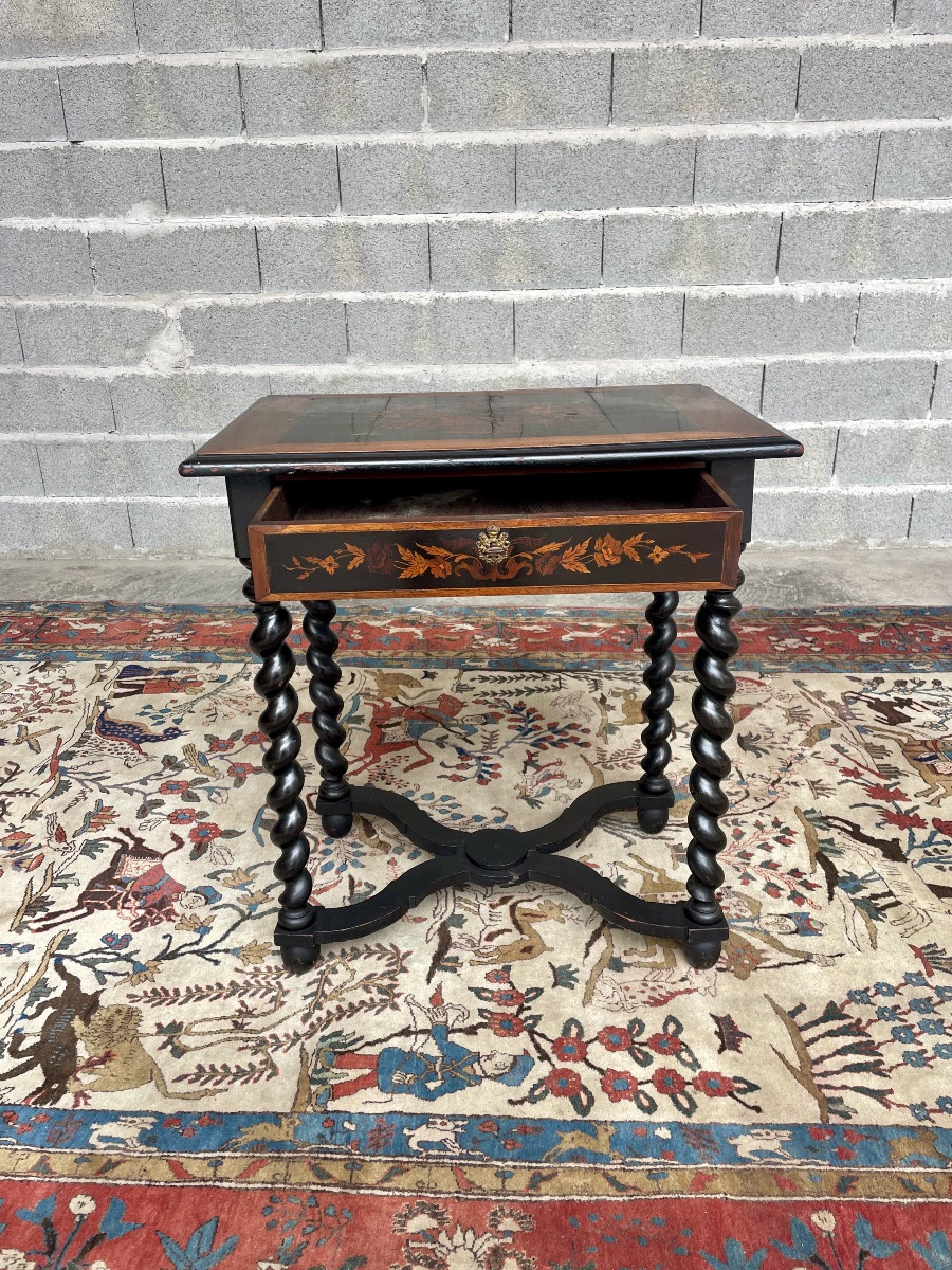 Napoleon III Style Center Table, In 19th Century Marquetry -photo-3