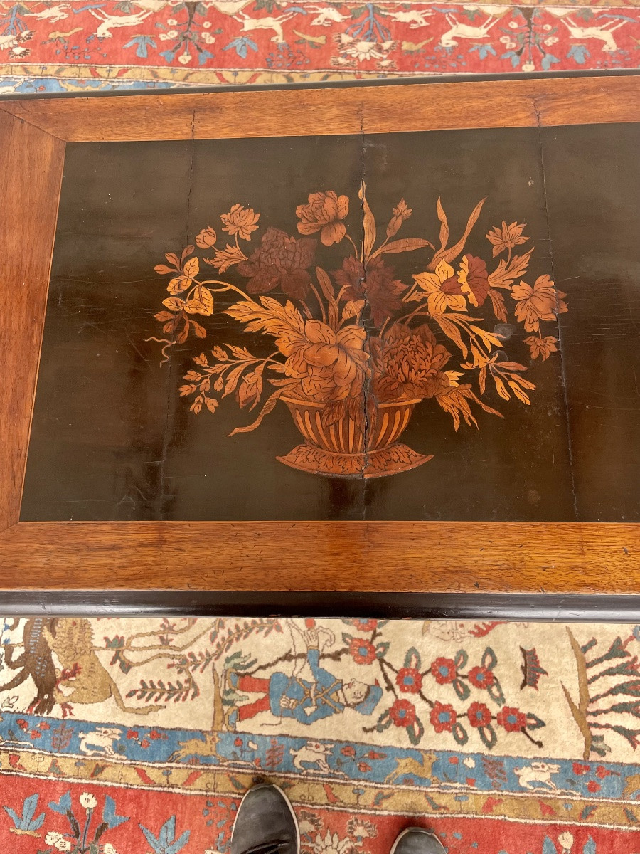 Napoleon III Style Center Table, In 19th Century Marquetry -photo-4