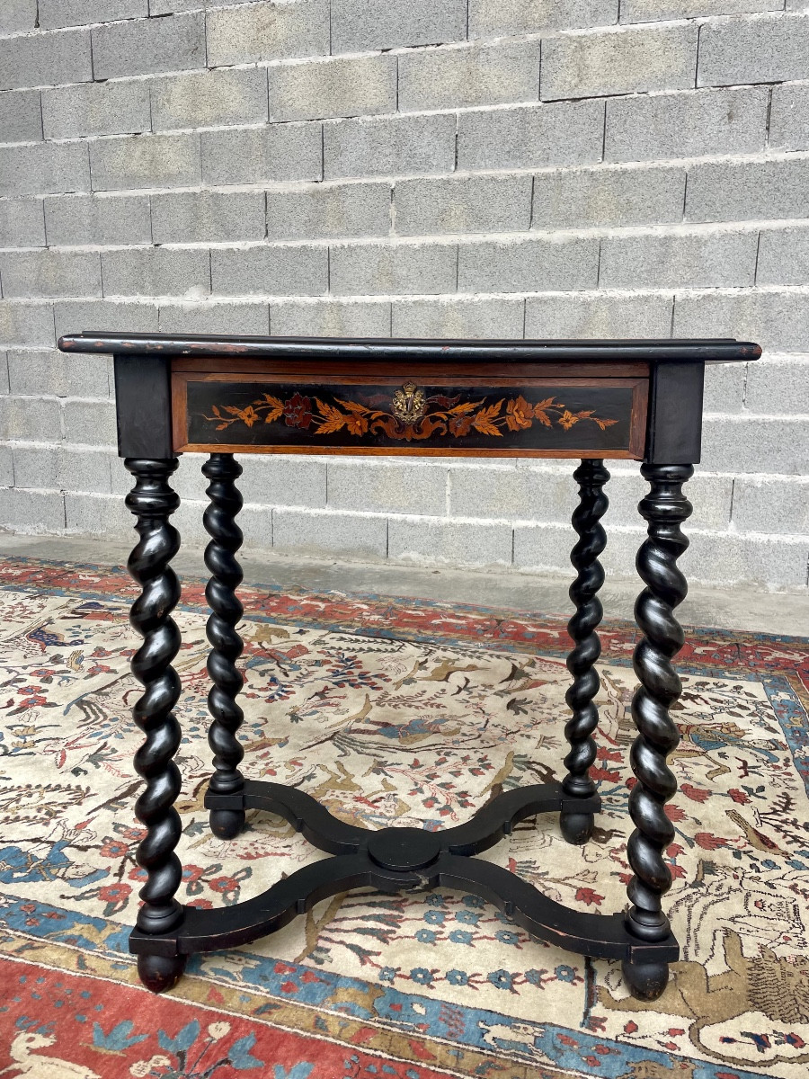 Napoleon III Style Center Table, In 19th Century Marquetry 