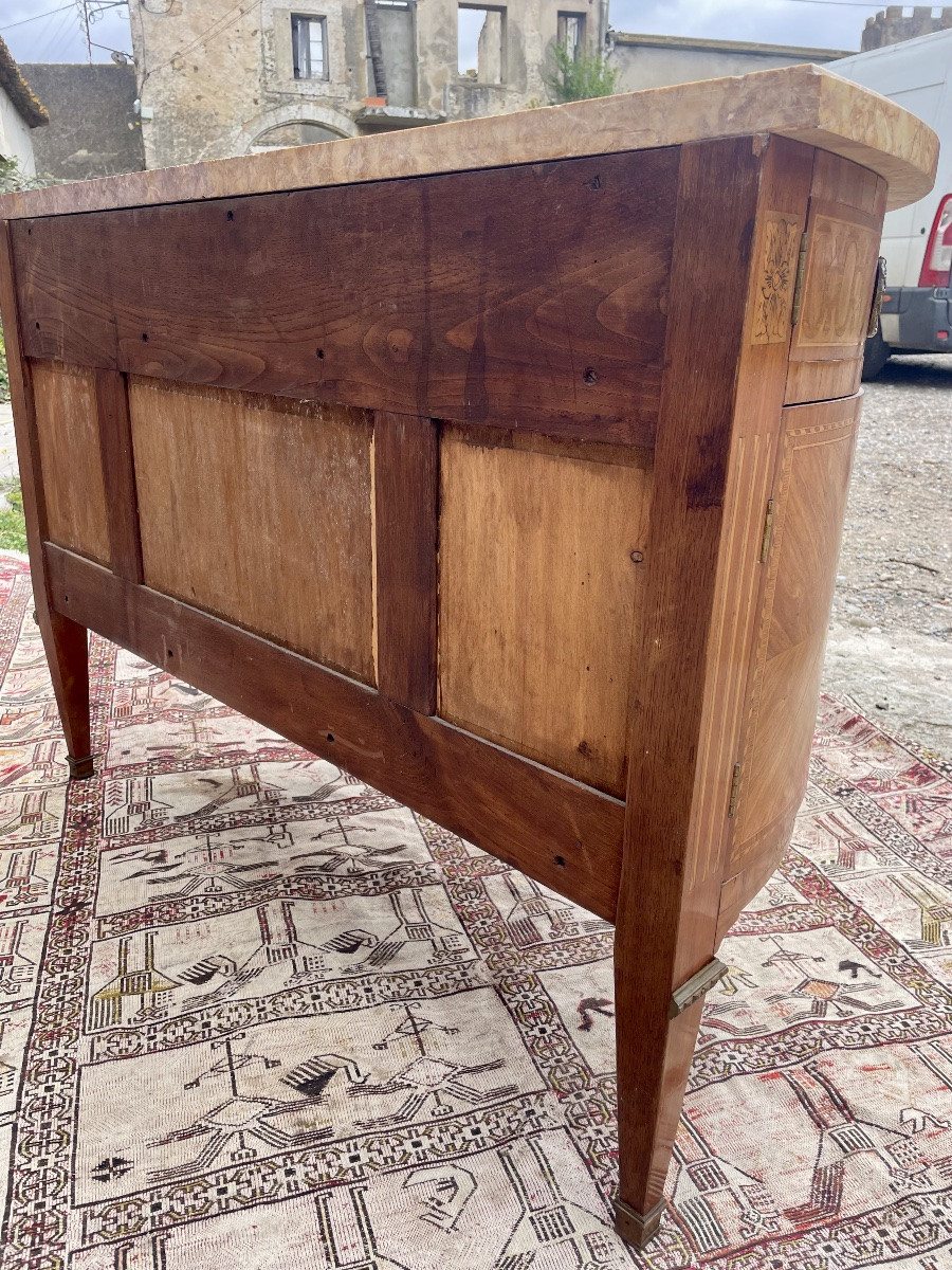 Chest Of Drawers, Louis XVI Half Moon, In Marquetry, 19th Century-photo-3