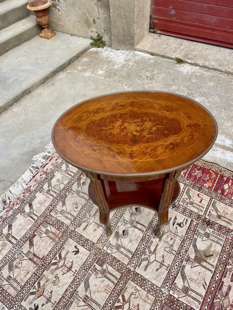 Guéridon en marqueterie de style Louis XV ,1900.-photo-2