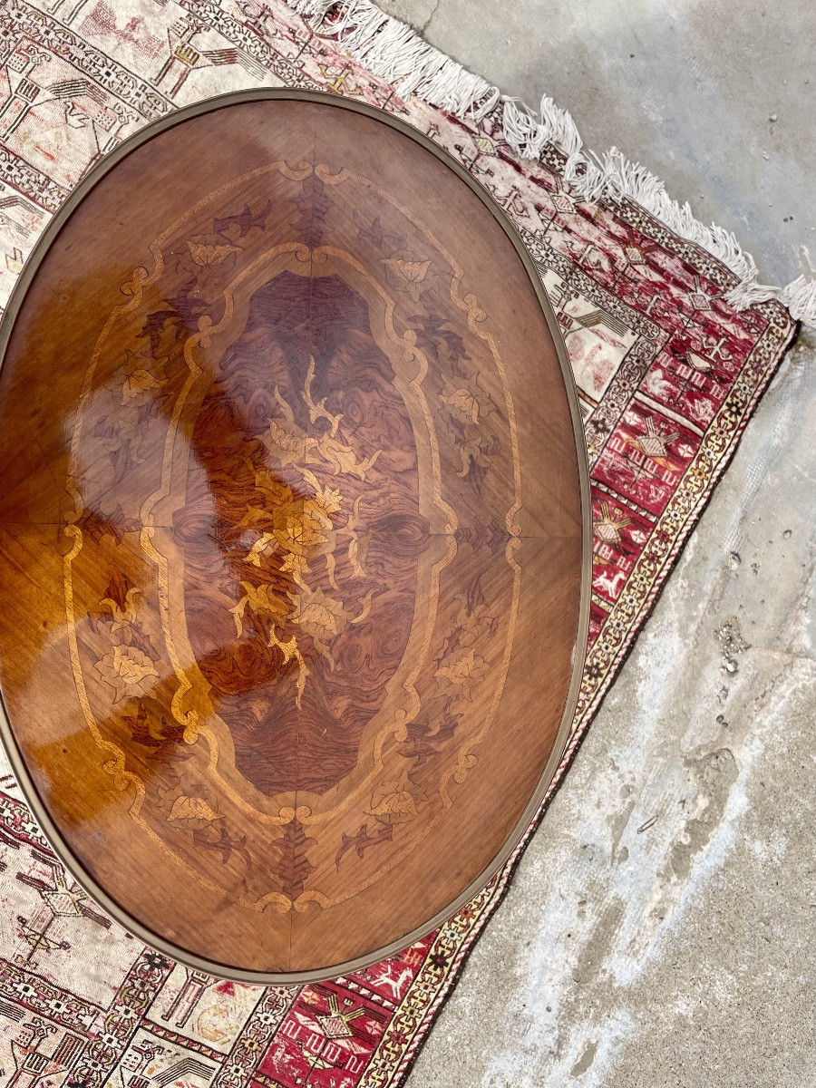 Guéridon en marqueterie de style Louis XV ,1900.-photo-1