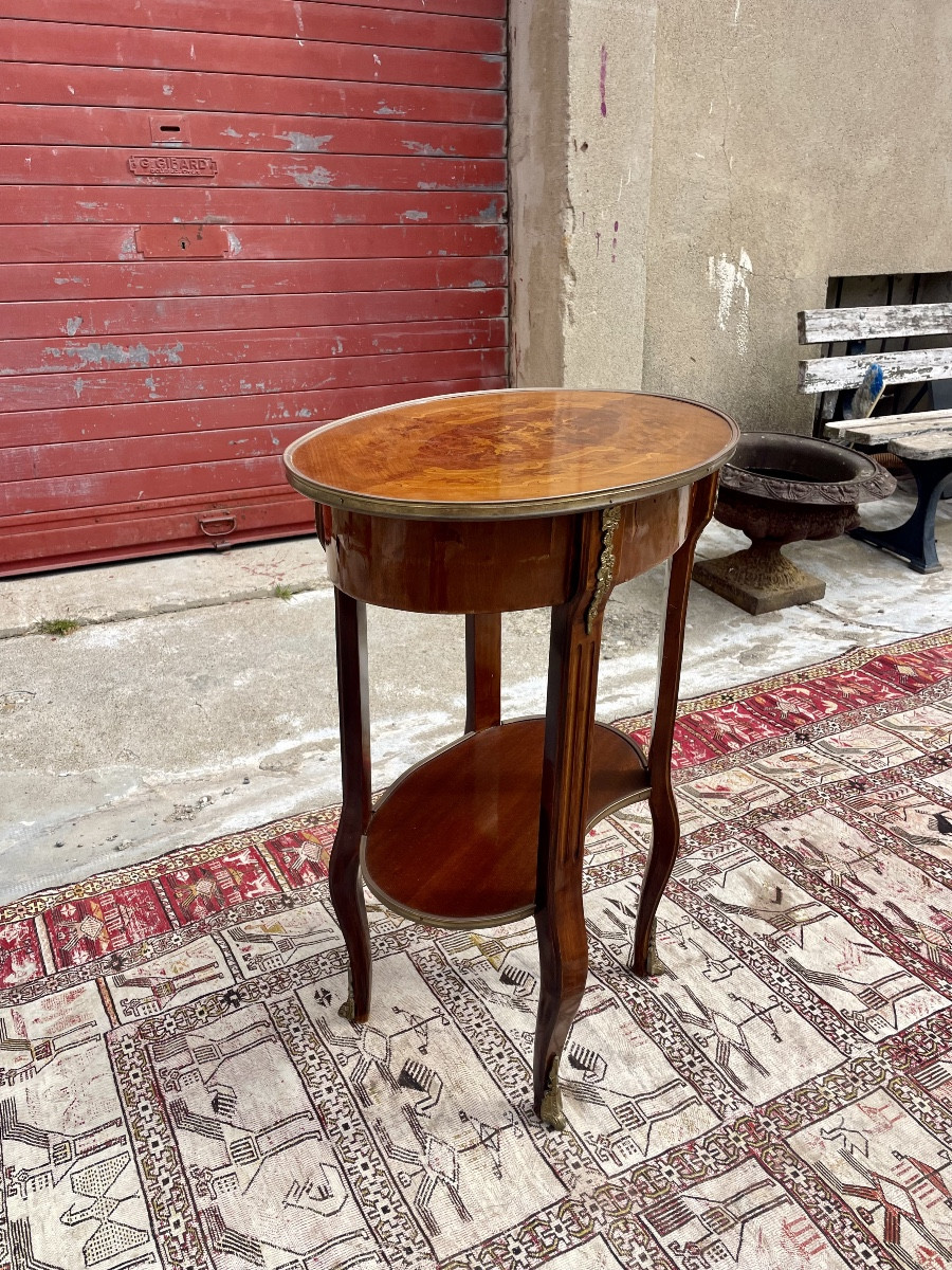 Guéridon en marqueterie de style Louis XV ,1900.