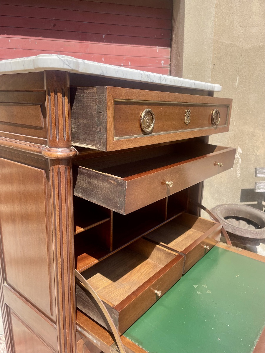 Antique Mahogany Secretary, Louis XVI Flap, 1900-photo-4