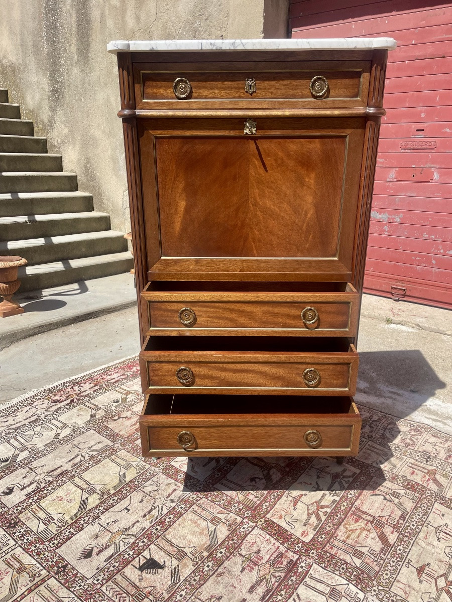 Antique Mahogany Secretary, Louis XVI Flap, 1900-photo-5