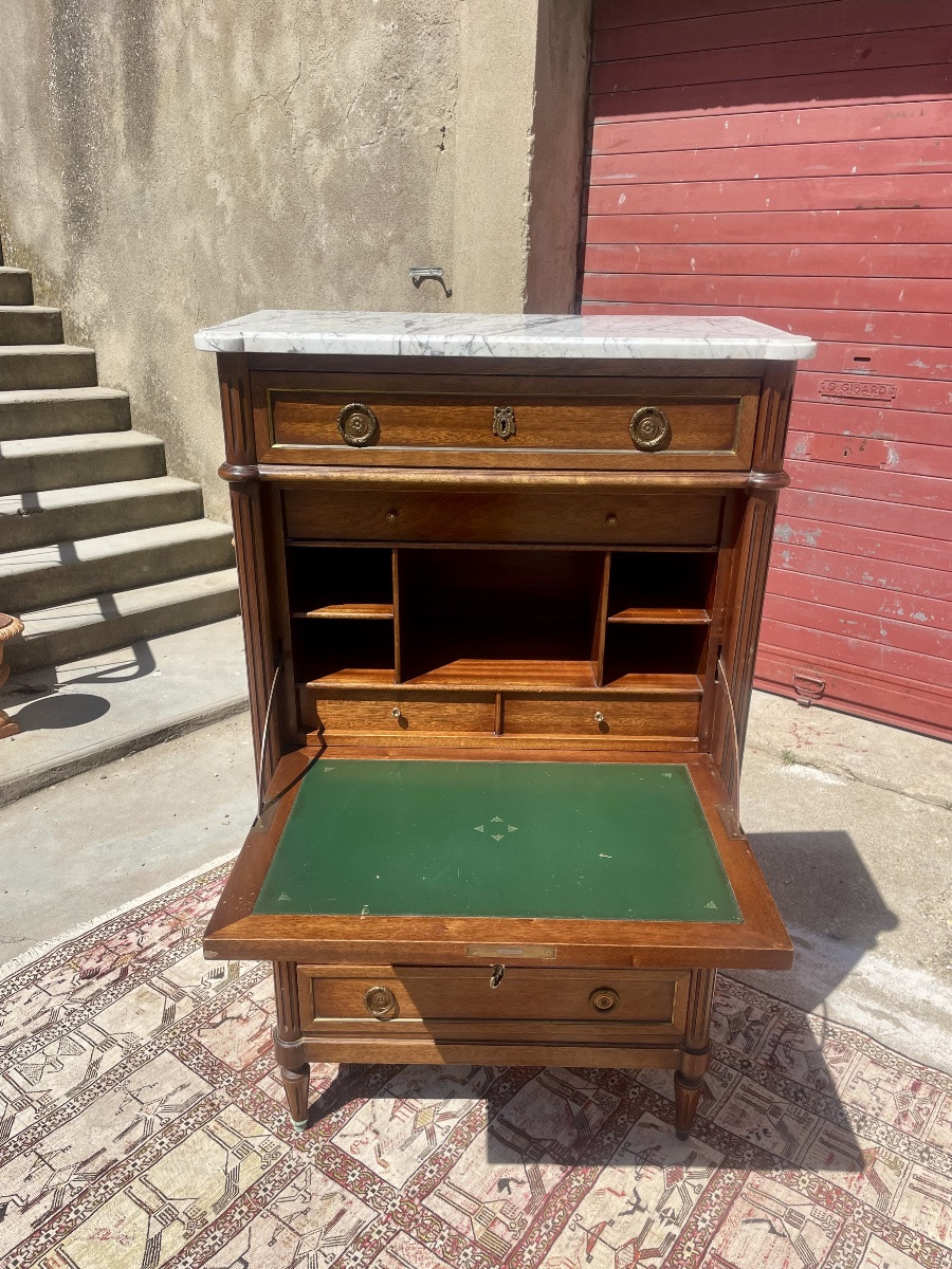 Antique Mahogany Secretary, Louis XVI Flap, 1900-photo-6
