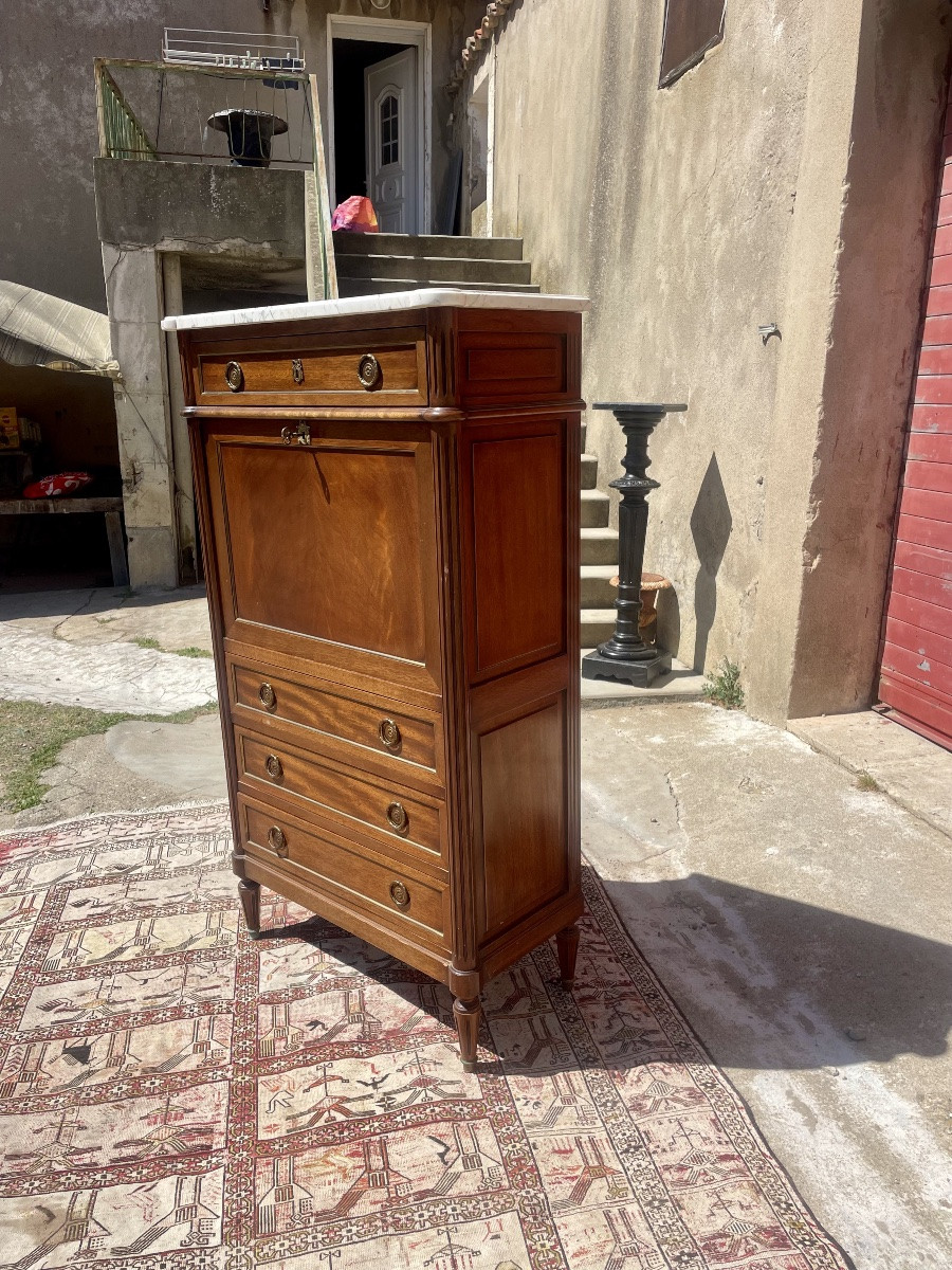 Antique Mahogany Secretary, Louis XVI Flap, 1900-photo-7