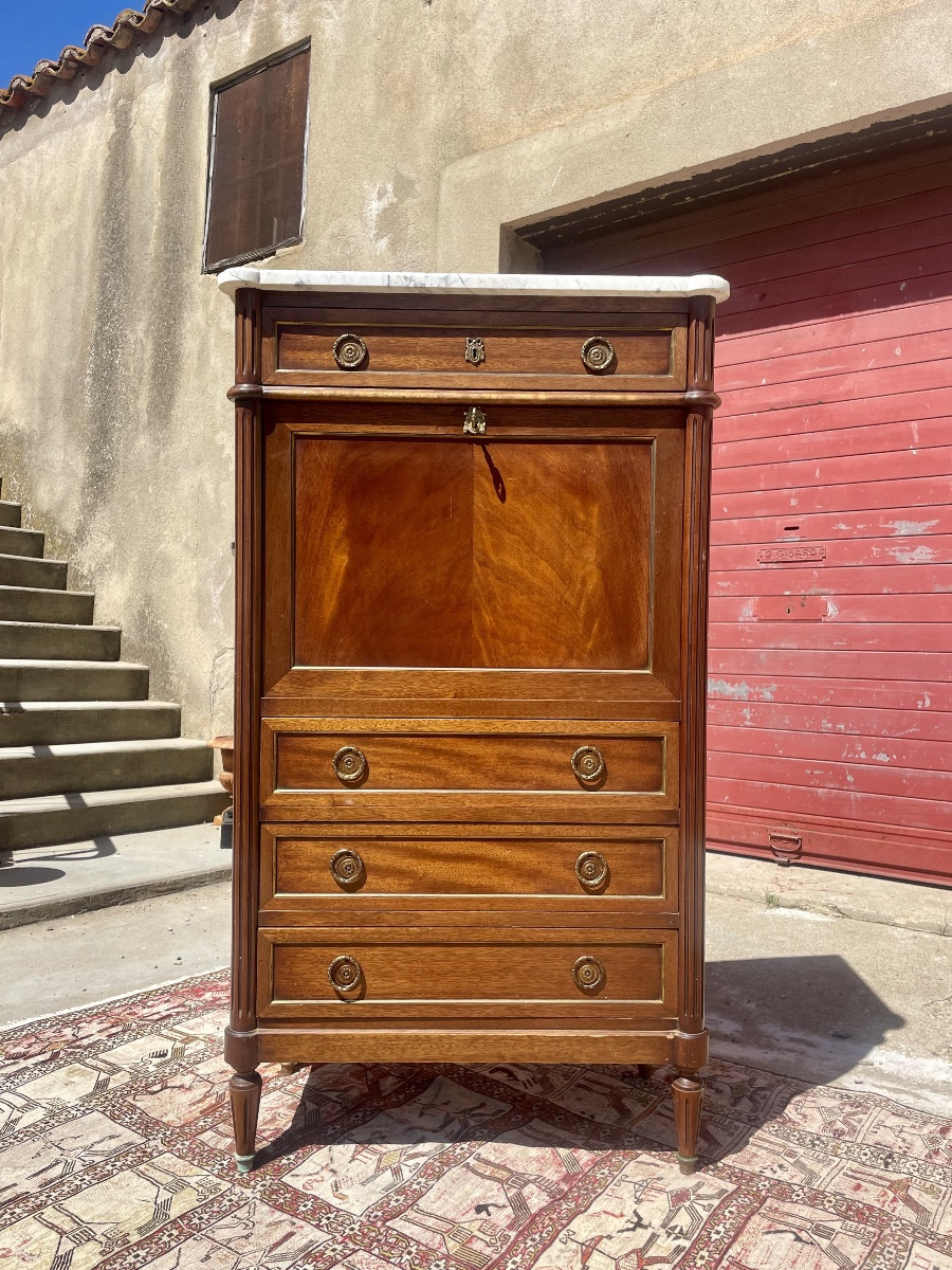 Antique Mahogany Secretary, Louis XVI Flap, 1900